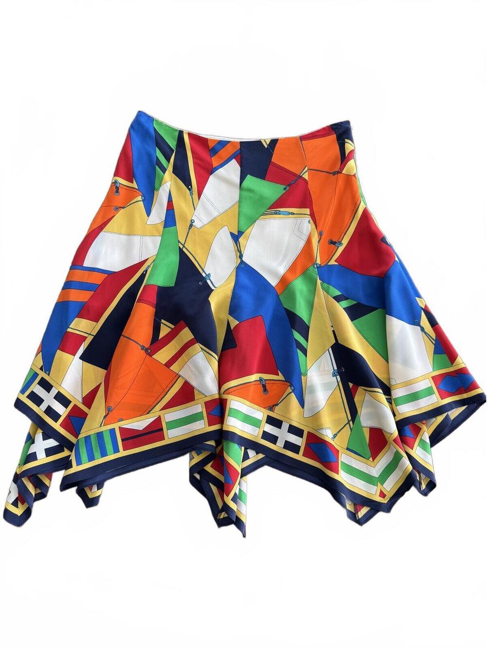 Vintage Lauren Ralph Lauren Silk Nautical Sailboat Scarf Hem Skirt